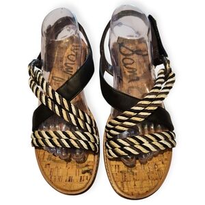 SAM EDELMAN LEATHER AND CORD PLATFORM SALDALS SZ 9.5